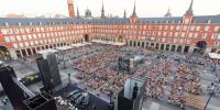El escenario de la Plaza Mayor preparado para el Coro Nacional de España. 